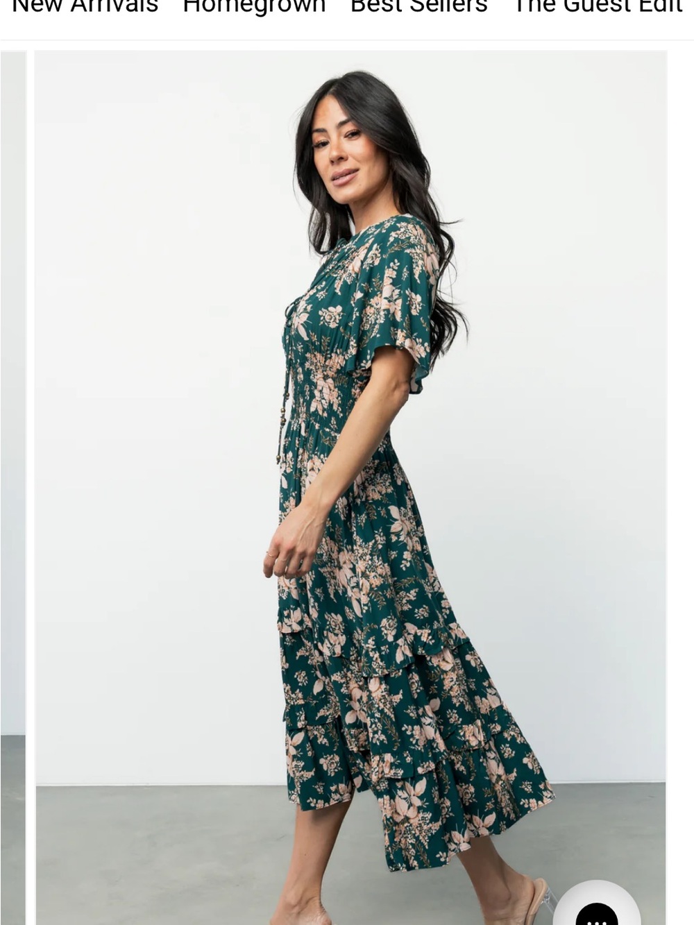 Baltic Born Floral V-Neck Tiered Midi Dress in Teal and Cream - Picture 6 of 8